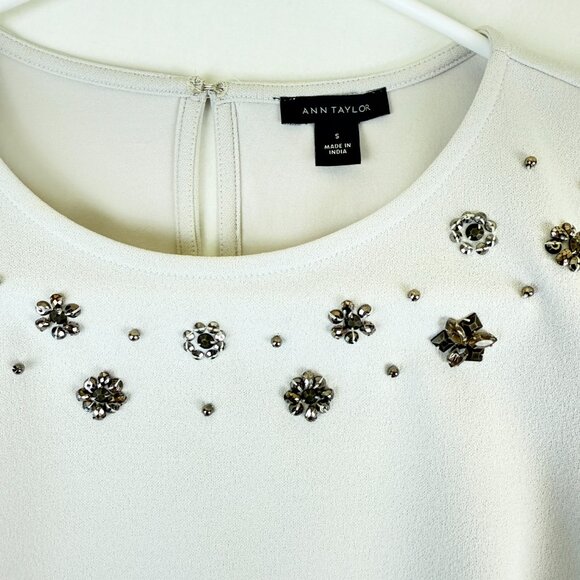 NWOT Ann Taylor Embellished Jewel-Neck Crepe Top - Picture 3 of 9